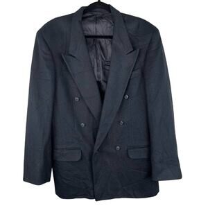 Club Room 100% Camel Hair Double Breasted Peak Lapel Black Overcoat Blazer 40L